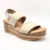 Andrea - The Elastic Band Cork Wedge Sandal in Natural Linen