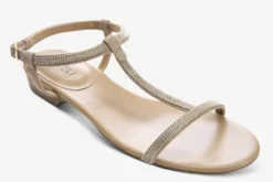 The Ball Chain T-Strap Flat Sandal in Nude