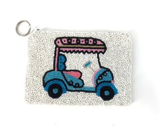 The Beaded Golf Pouch in White Blue Pink