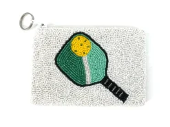 The Beaded Pickleball Pouch in White Green
