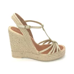 The Braided T-Strap Espadrille in Platino Metallic