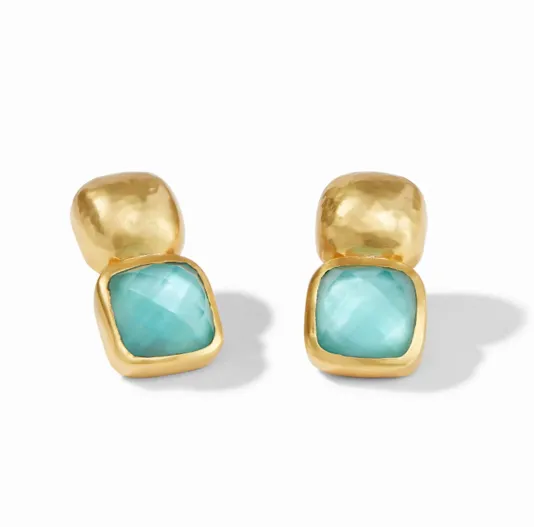 The Catalina Crystal Earring in Iridescent Bahamian Blue