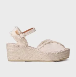 The Center Seam Frayed Canvas Espadrille in Ecru