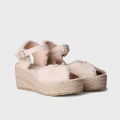 The Center Seam Frayed Canvas Espadrille in Ecru