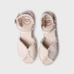The Center Seam Frayed Canvas Espadrille in Ecru