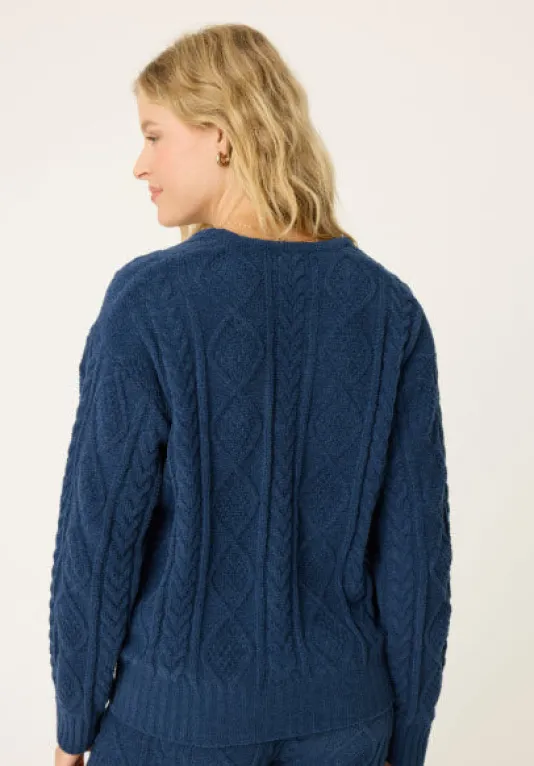 The Chenille Cable V-Neck in Midnight