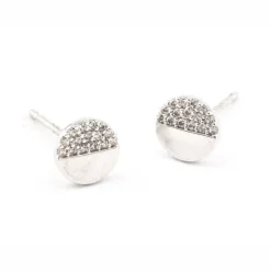 The Circle Studs with Pave CZ Accents in Silver