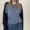 The Colorblock Crewneck Sweater in Denim