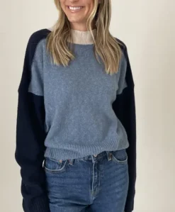 The Colorblock Crewneck Sweater in Denim