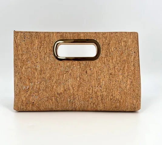 The Cork Handheld Clutch in Cork Gold