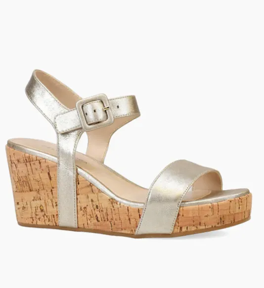 The Cork Wedge Sandal in Platino