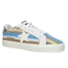 The Crochet Stripe Star Lace Sneaker in Blue Brown