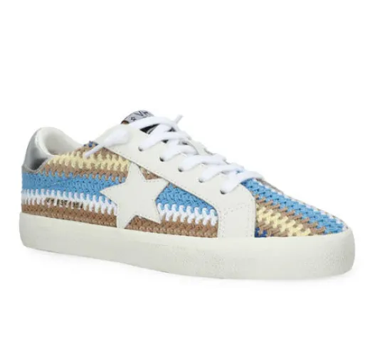 The Crochet Stripe Star Lace Sneaker in Blue Brown