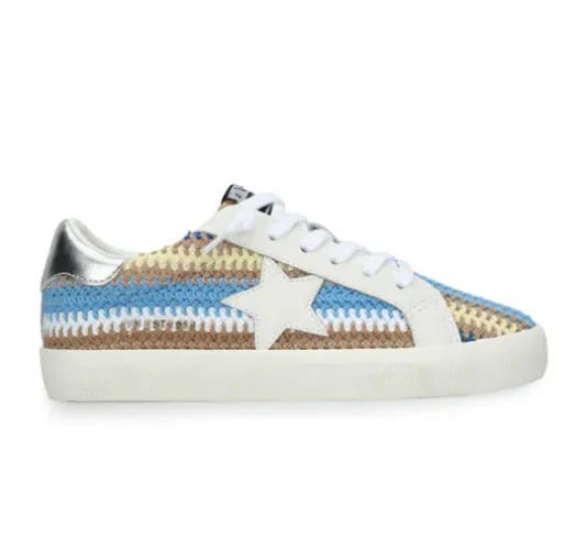 The Crochet Stripe Star Lace Sneaker in Blue Brown