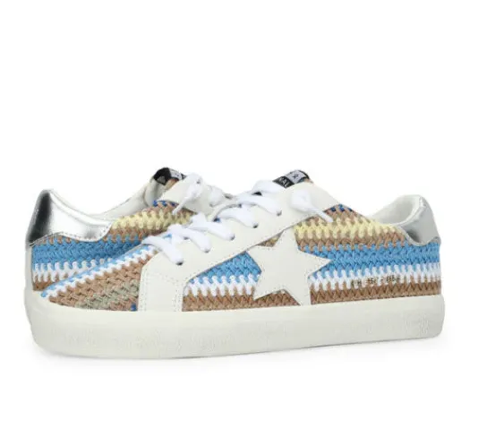 The Crochet Stripe Star Lace Sneaker in Blue Brown
