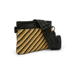 The Crossbody Bum Bag in Dune Raffia Diagonal Stripe