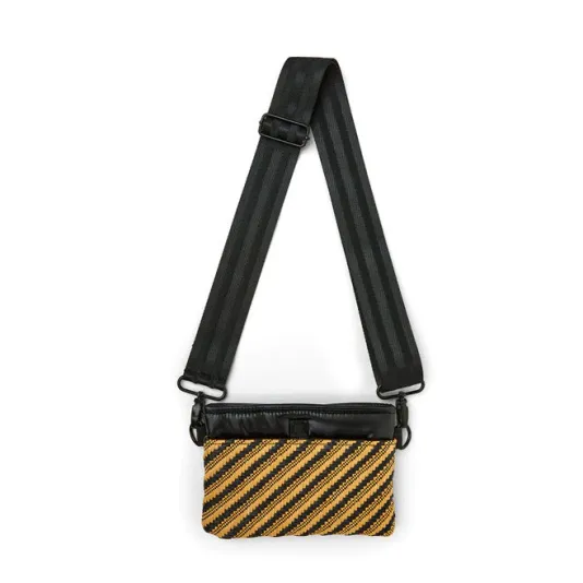The Crossbody Bum Bag in Dune Raffia Diagonal Stripe