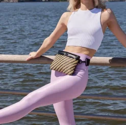 The Crossbody Bum Bag in Dune Raffia Diagonal Stripe