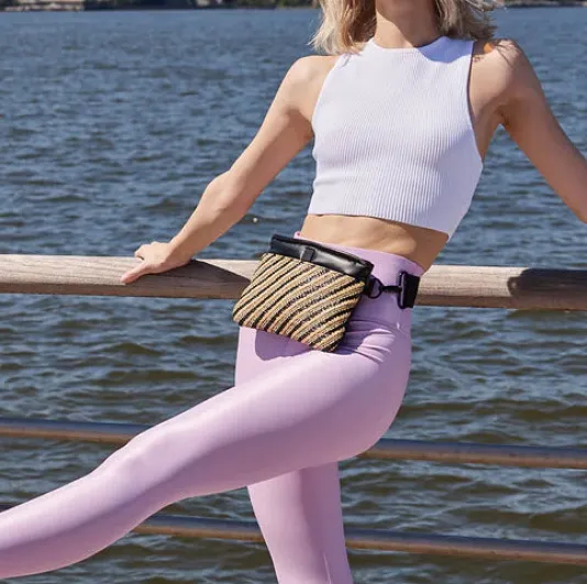 The Crossbody Bum Bag in Dune Raffia Diagonal Stripe
