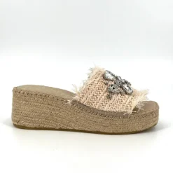 The Crystal Bit Raffia Slide Espadrille Sandal in Natural