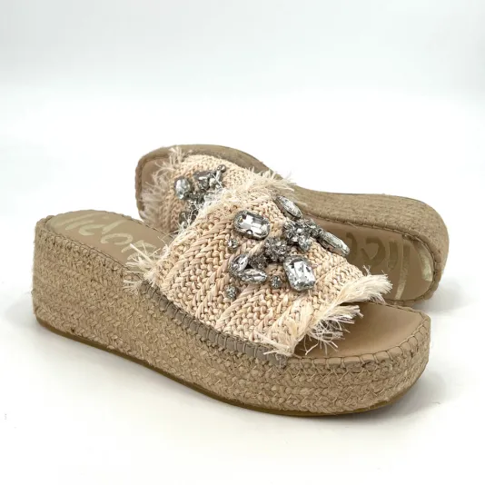 The Crystal Bit Raffia Slide Espadrille Sandal in Natural