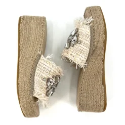 The Crystal Bit Raffia Slide Espadrille Sandal in Natural