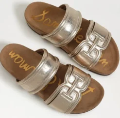 The Dual Band Footbed Sandal in Gold