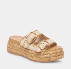The Dual Buckle Sandal With Crochet Trim in Sand