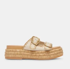 The Dual Buckle Sandal With Crochet Trim in Sand