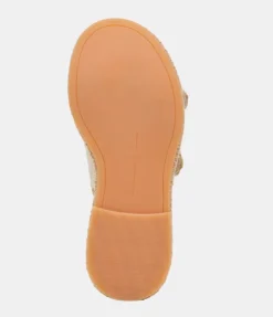 The Dual Buckle Sandal With Crochet Trim in Sand
