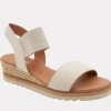 The Elastic Dual Band Low Wedge Sandal in Beige Linen