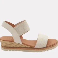 The Elastic Dual Band Low Wedge Sandal in Beige Linen