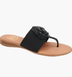 The Elastic Thong Sandal w Flower in Black