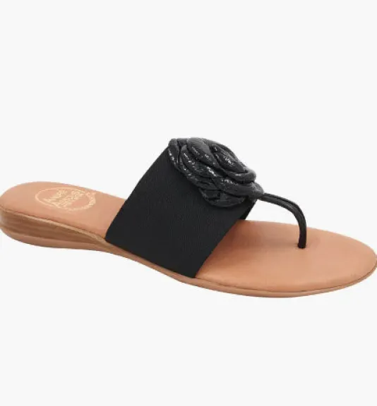 The Elastic Thong Sandal w Flower in Black