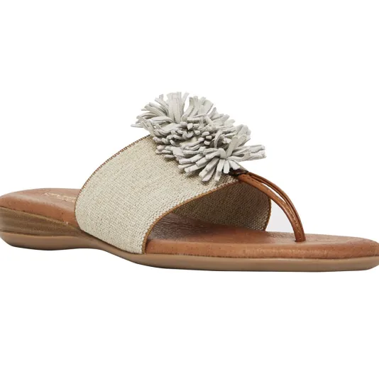 The Elastic Thong Sandal in Beige Linen