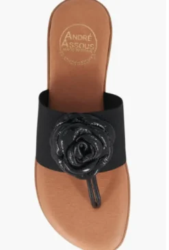 The Elastic Thong Sandal w Flower in Black