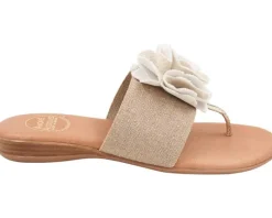 The Elastic Thong Sandal w Flower in Beige Platino