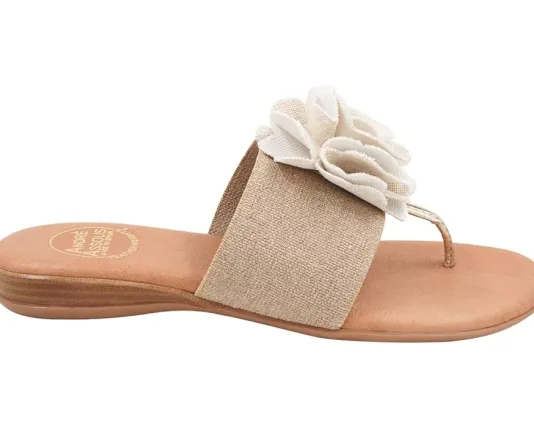 The Elastic Thong Sandal w Flower in Beige Platino