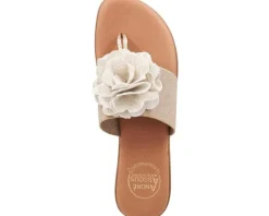 The Elastic Thong Sandal w Flower in Beige Platino
