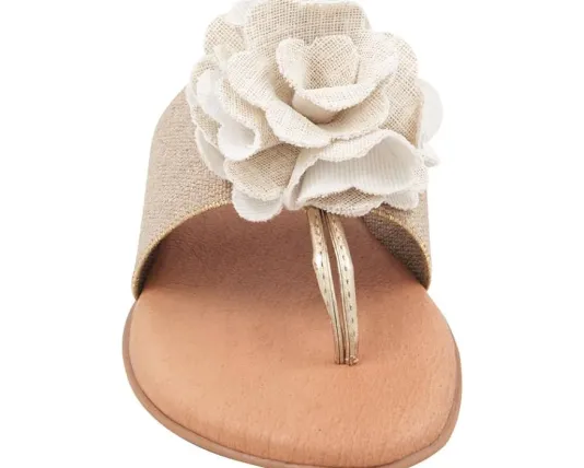 The Elastic Thong Sandal w Flower in Beige Platino