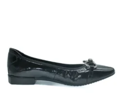 The Flexible Pointed Flat with Ornament in Black Patent