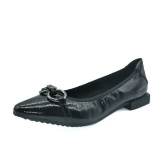 The Flexible Pointed Flat with Ornament in Black Patent
