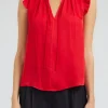 The Flutter Sleeve Blouse in Red