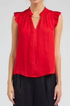 The Flutter Sleeve Blouse in Red