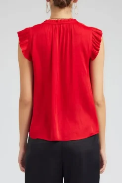 The Flutter Sleeve Blouse in Red