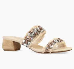 The Frayed Edge with Crystals Dual Band Sandal in Natural