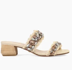 The Frayed Edge with Crystals Dual Band Sandal in Natural