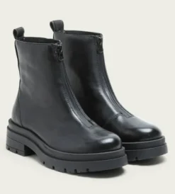 The Front Zip Lug Sole Bootie in Black