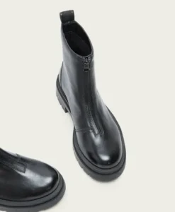 The Front Zip Lug Sole Bootie in Black