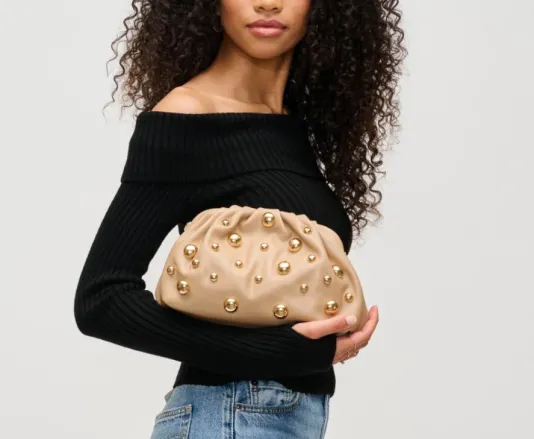 The Gold Stud Clutch in Nude